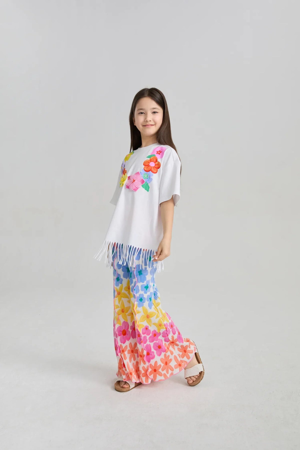 Palm Leaf Pleated Flare Pants