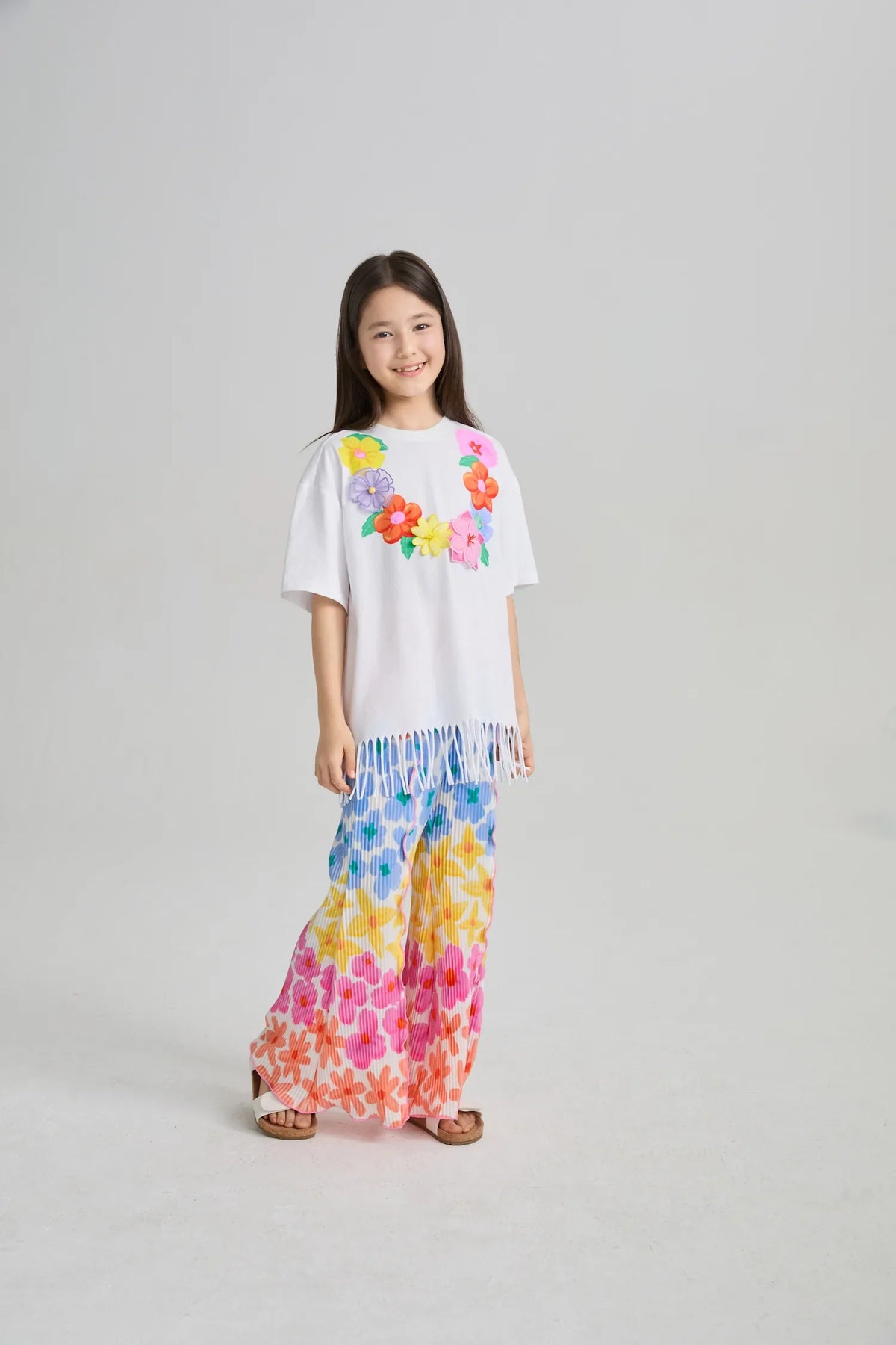 Palm Leaf Pleated Flare Pants