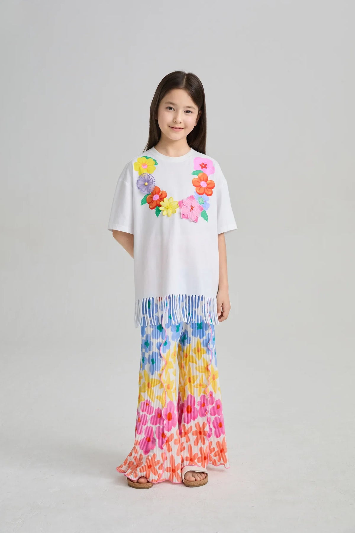 Palm Leaf Pleated Flare Pants