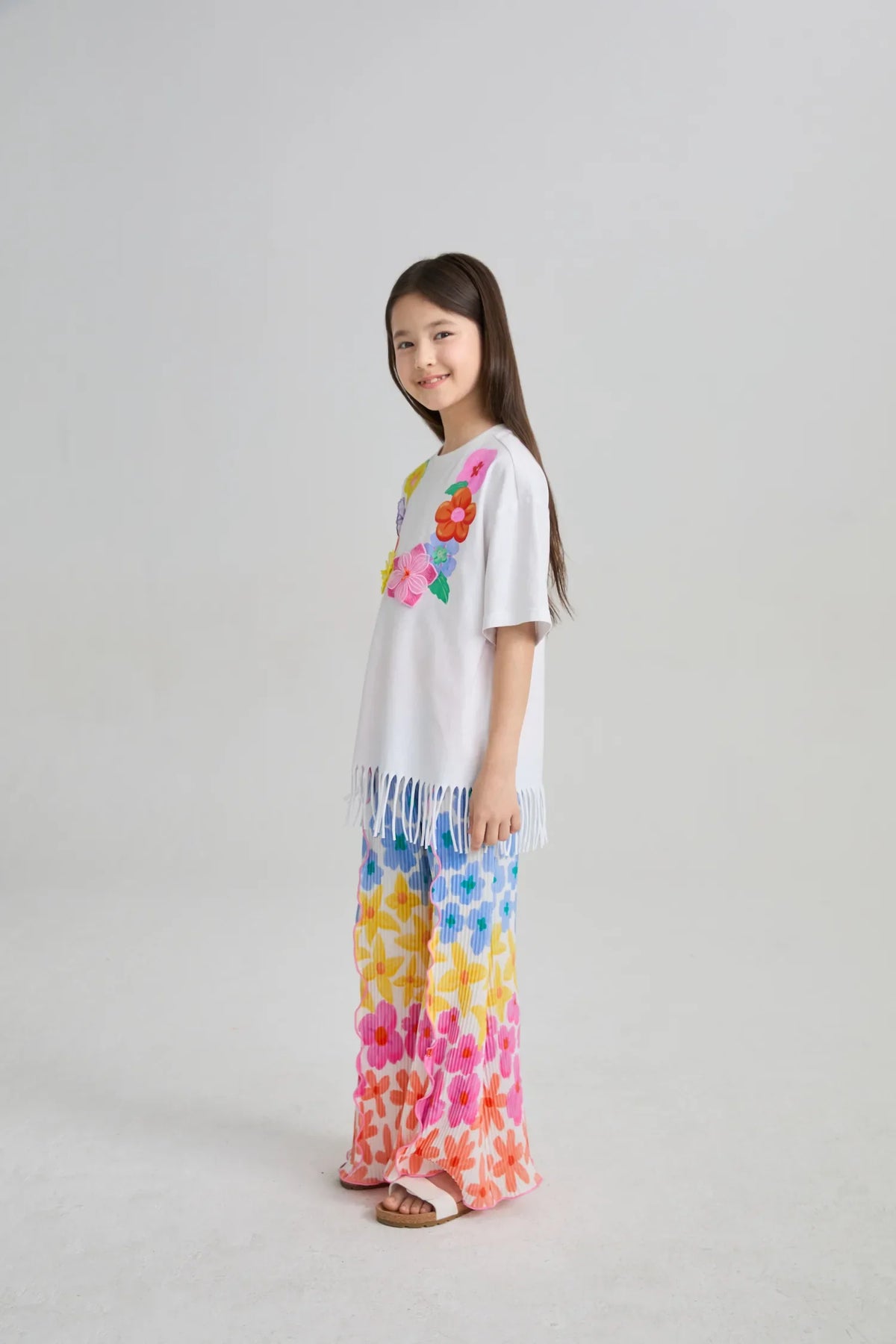 Palm Leaf Pleated Flare Pants