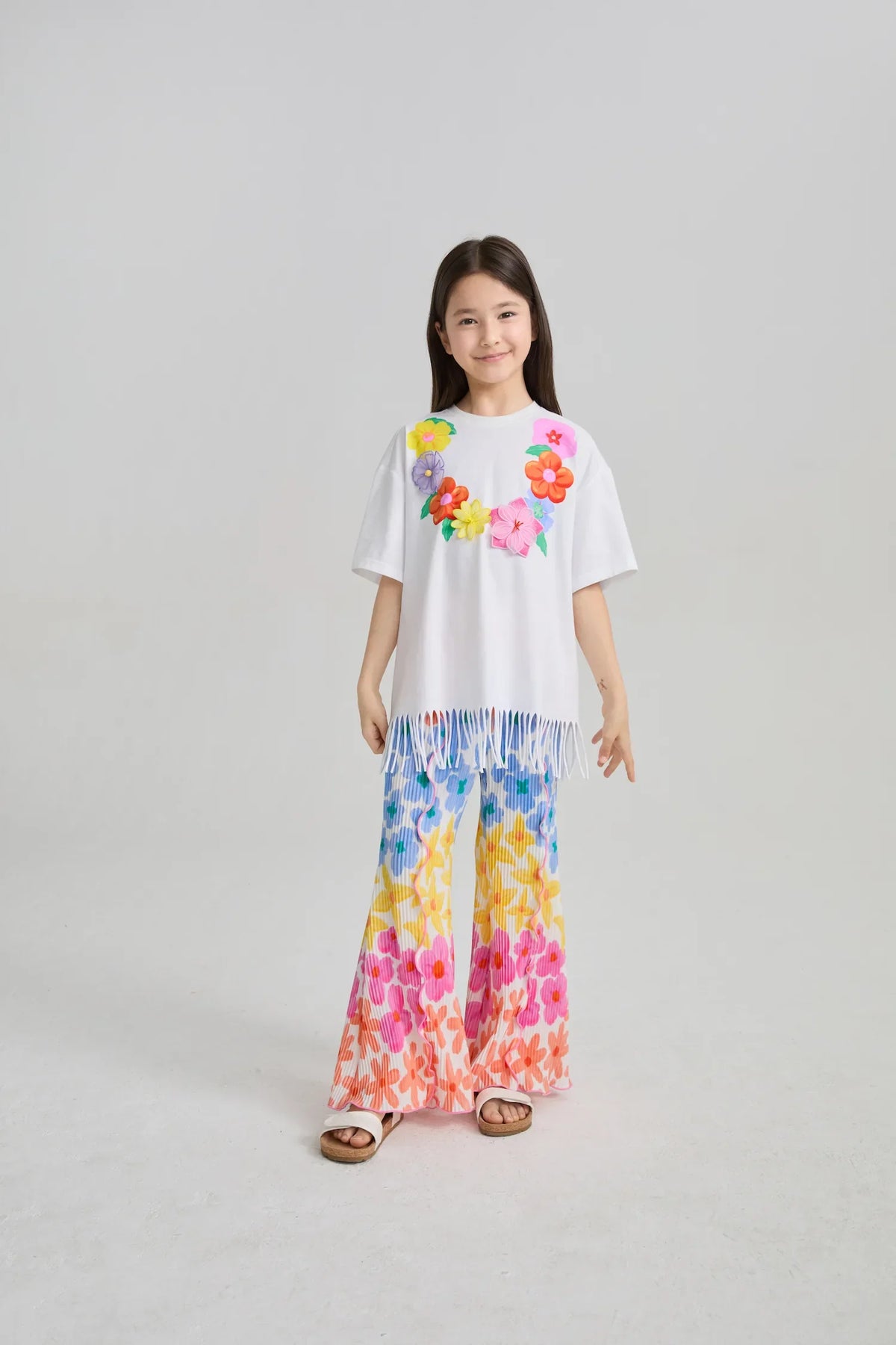 Palm Leaf Pleated Flare Pants