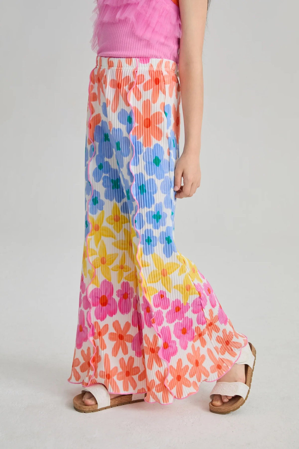 Palm Leaf Pleated Flare Pants