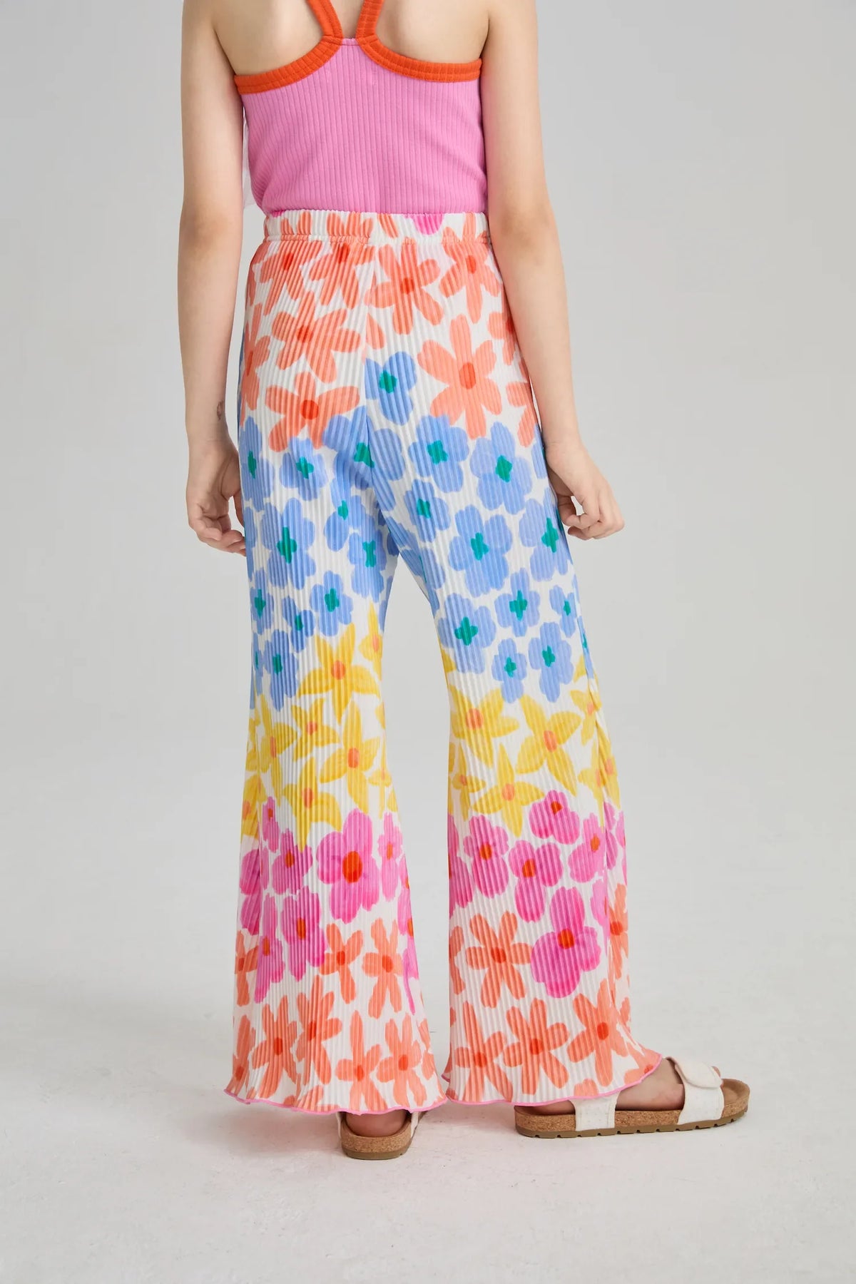 Palm Leaf Pleated Flare Pants