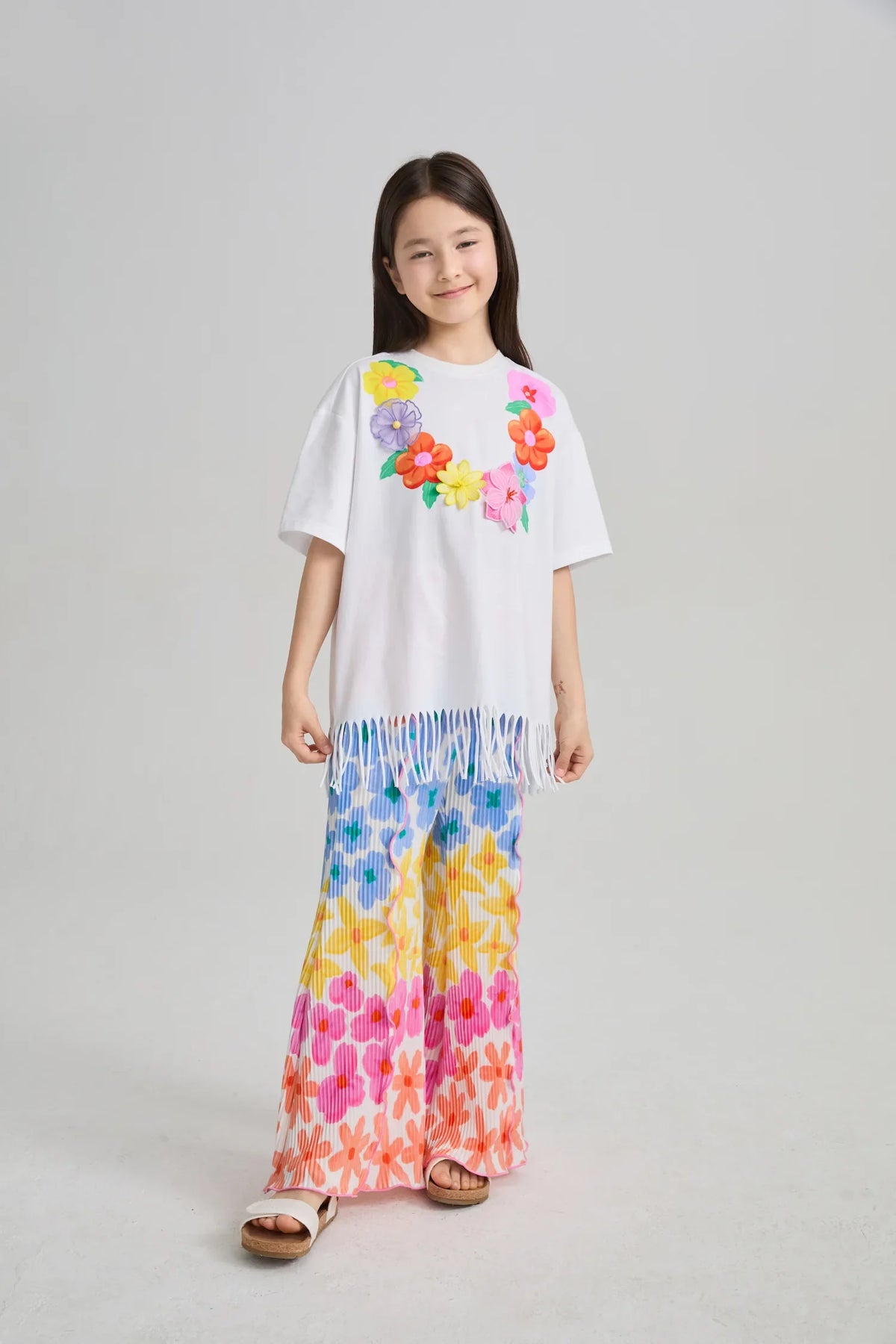 Palm Leaf Pleated Flare Pants