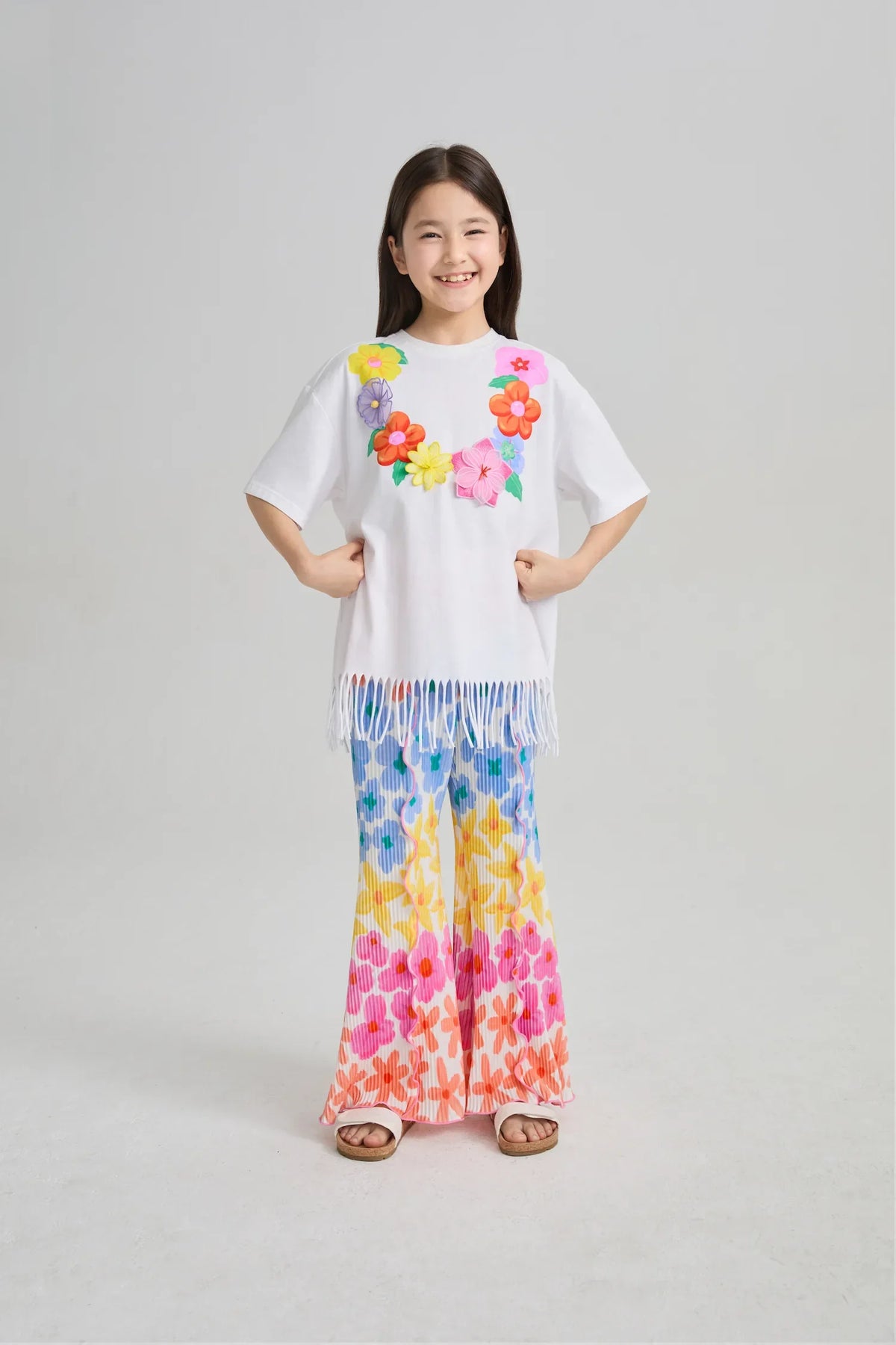 Palm Leaf Pleated Flare Pants