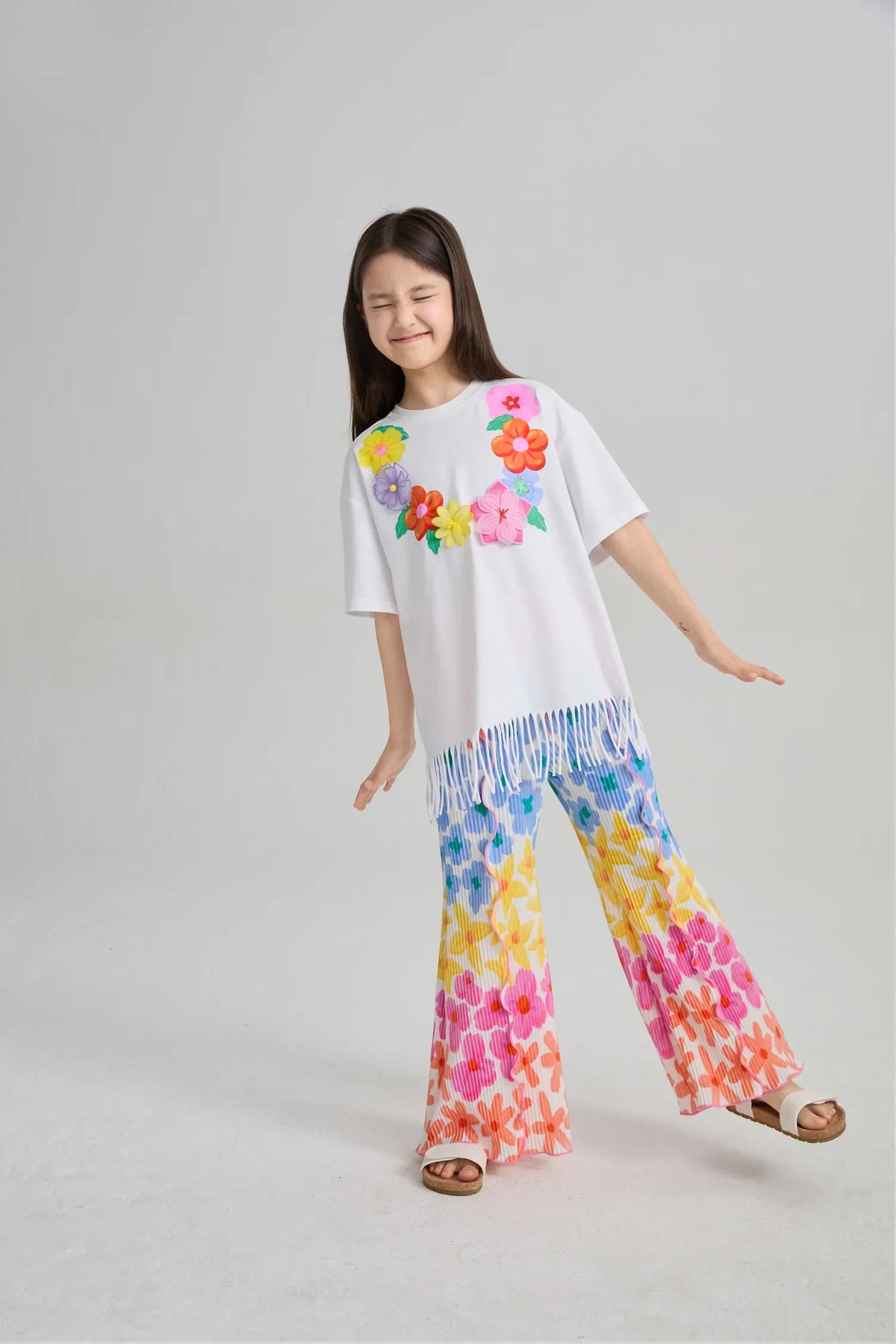 Palm Leaf Pleated Flare Pants