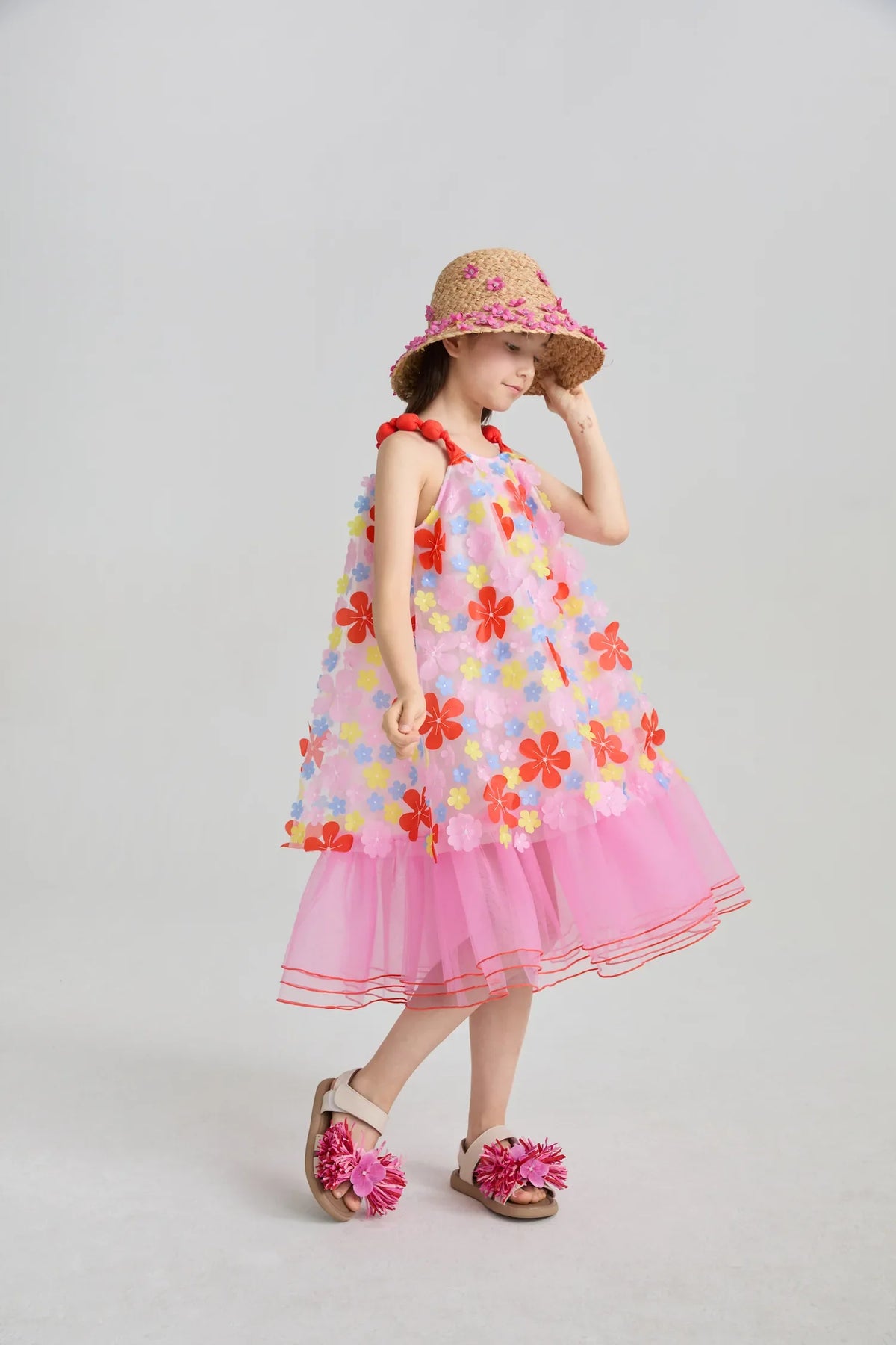 Tropical Bloom Embroidered Mesh Dress