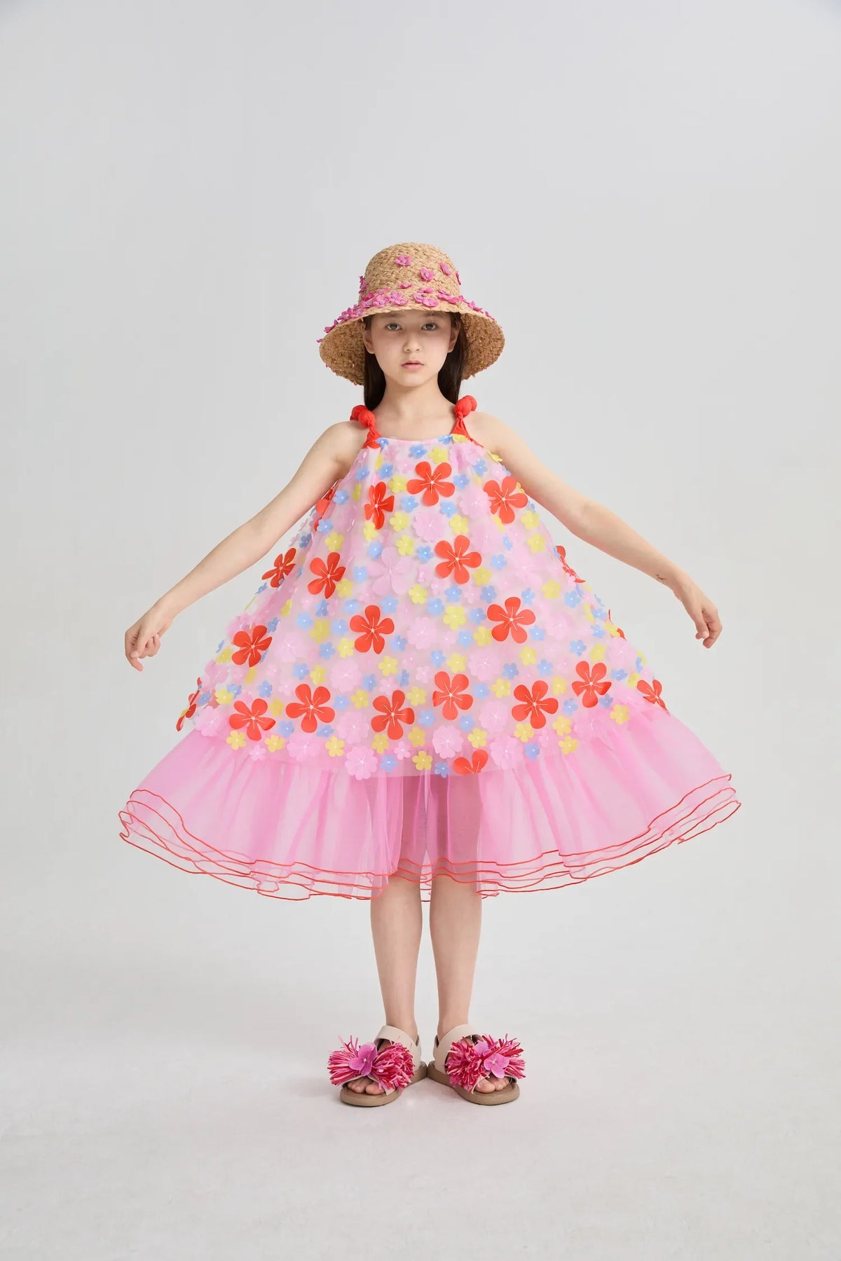 Tropical Bloom Embroidered Mesh Dress