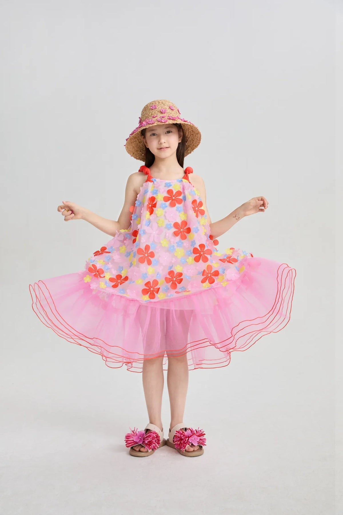 Tropical Bloom Embroidered Mesh Dress