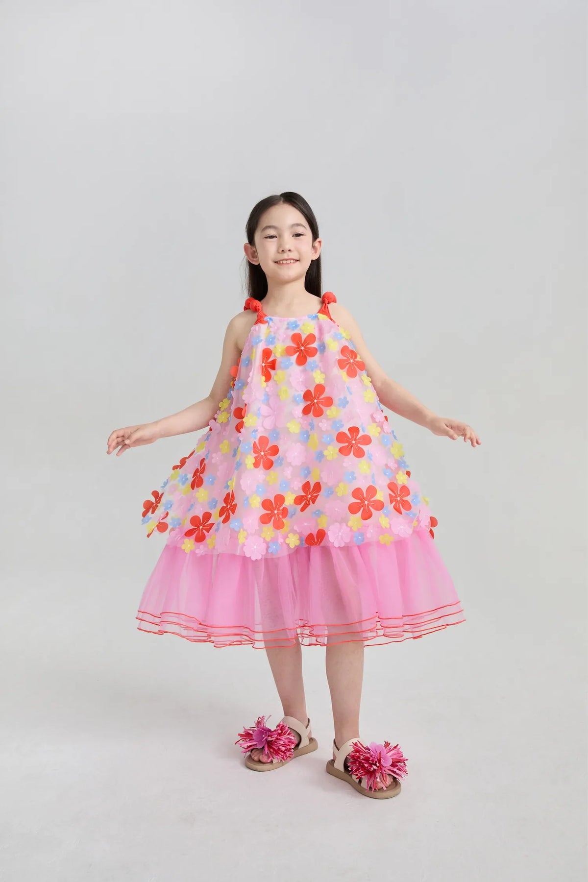 Tropical Bloom Embroidered Mesh Dress