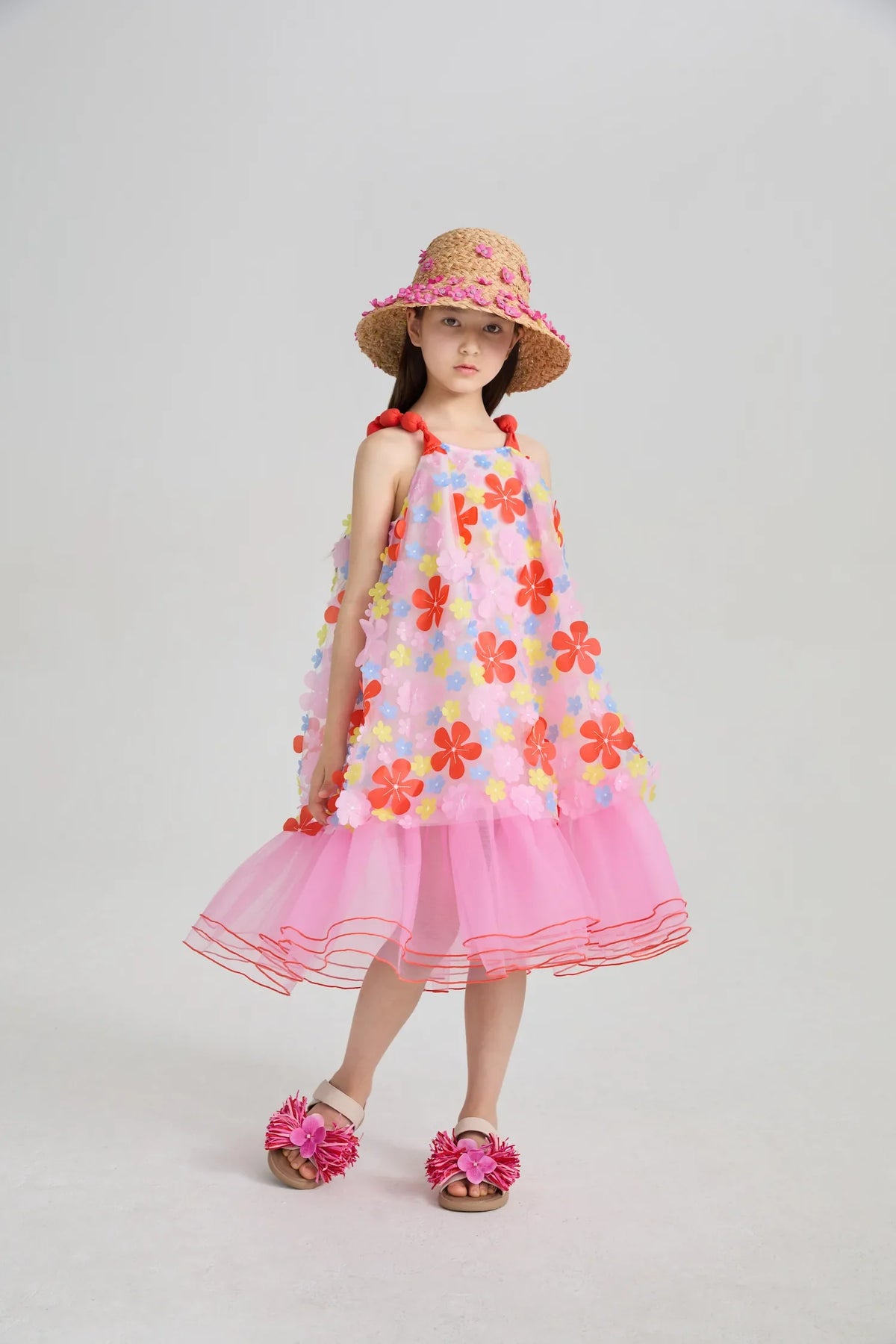 Tropical Bloom Embroidered Mesh Dress