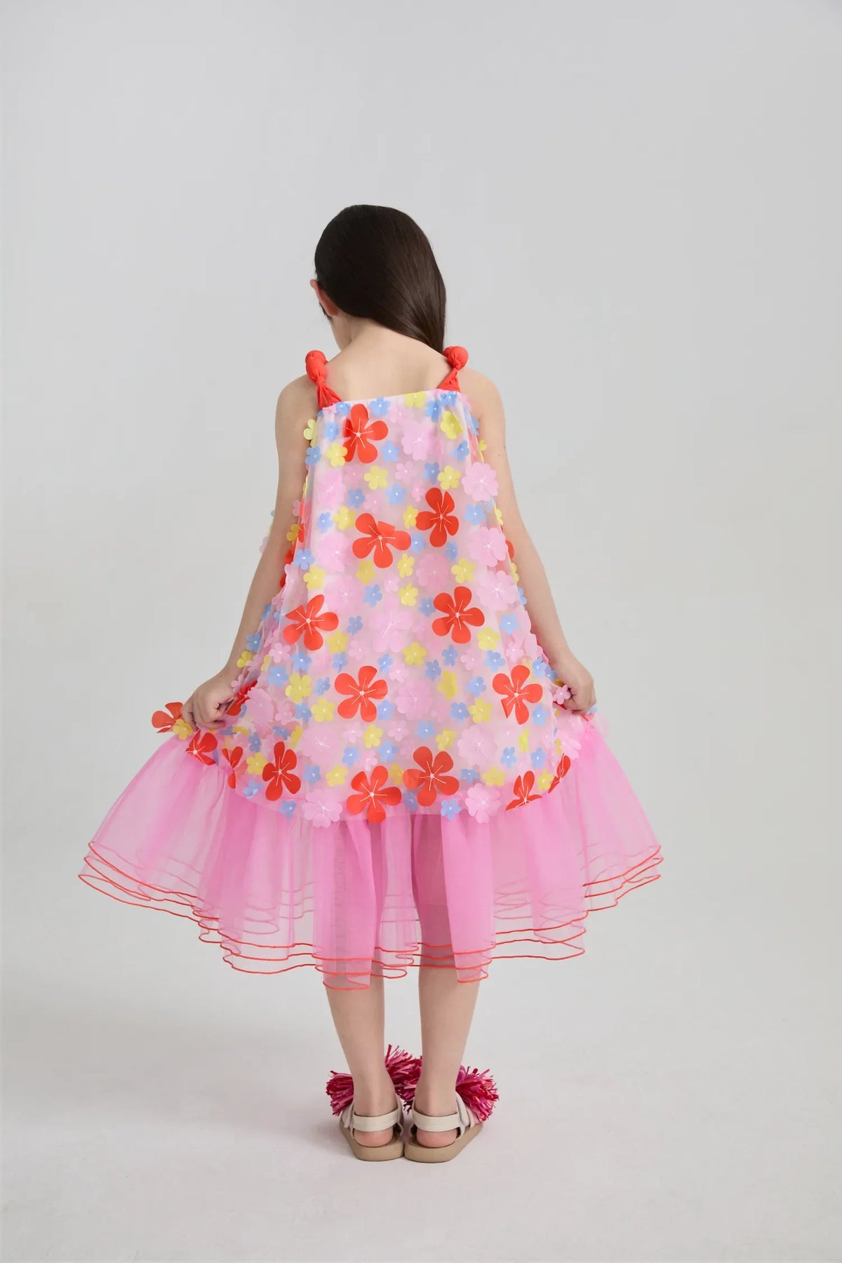 Tropical Bloom Embroidered Mesh Dress