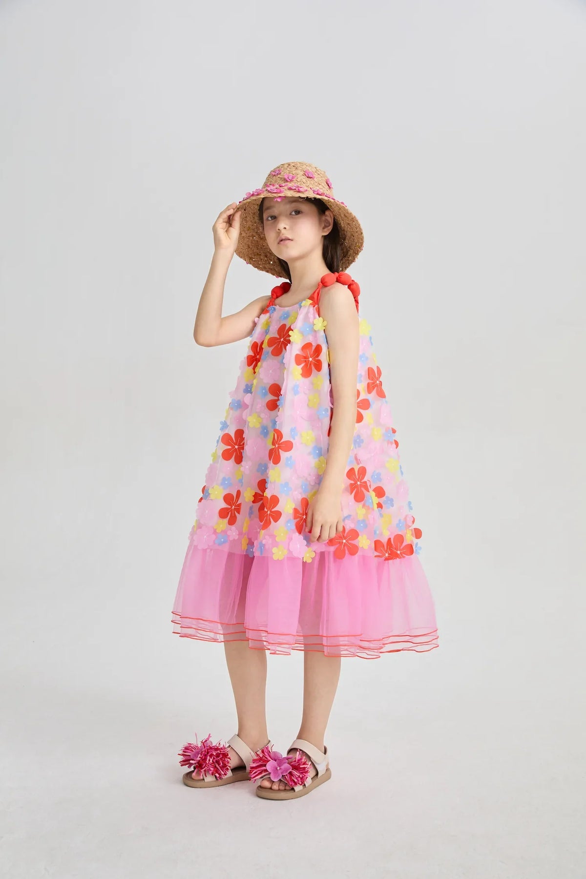 Tropical Bloom Embroidered Mesh Dress