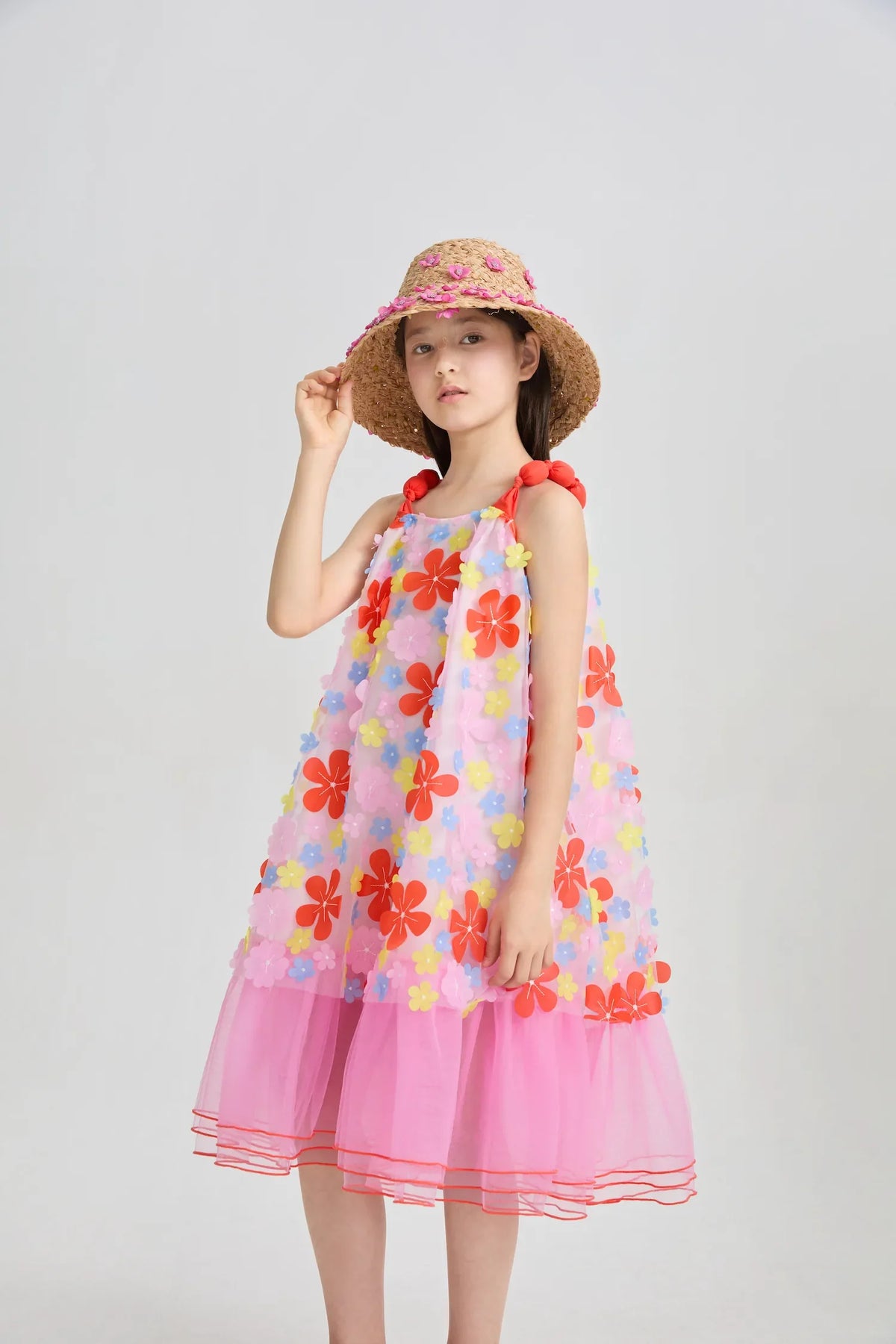 Tropical Bloom Embroidered Mesh Dress