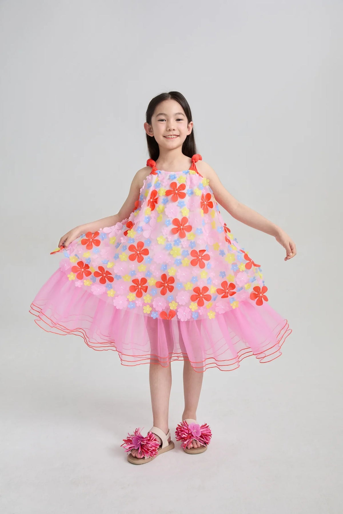 Tropical Bloom Embroidered Mesh Dress