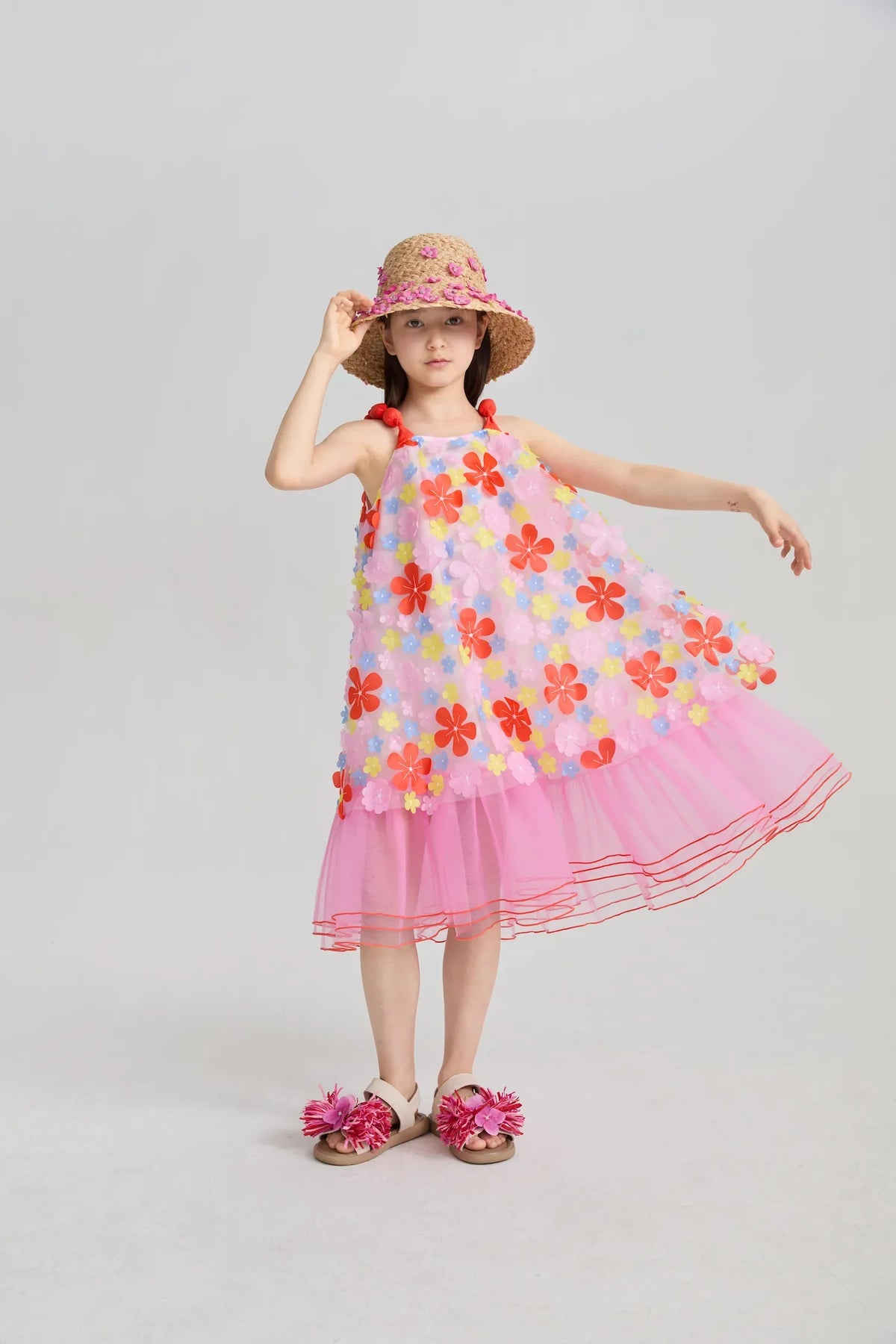 Tropical Bloom Embroidered Mesh Dress