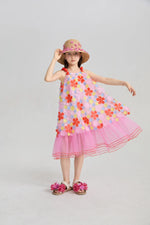 Tropical Bloom Embroidered Mesh Dress