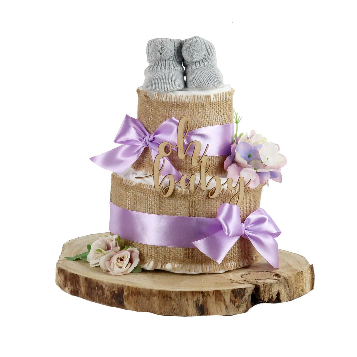 Windeltorte Alles Jute in Plum – Boho-Geschenk zur Geburt