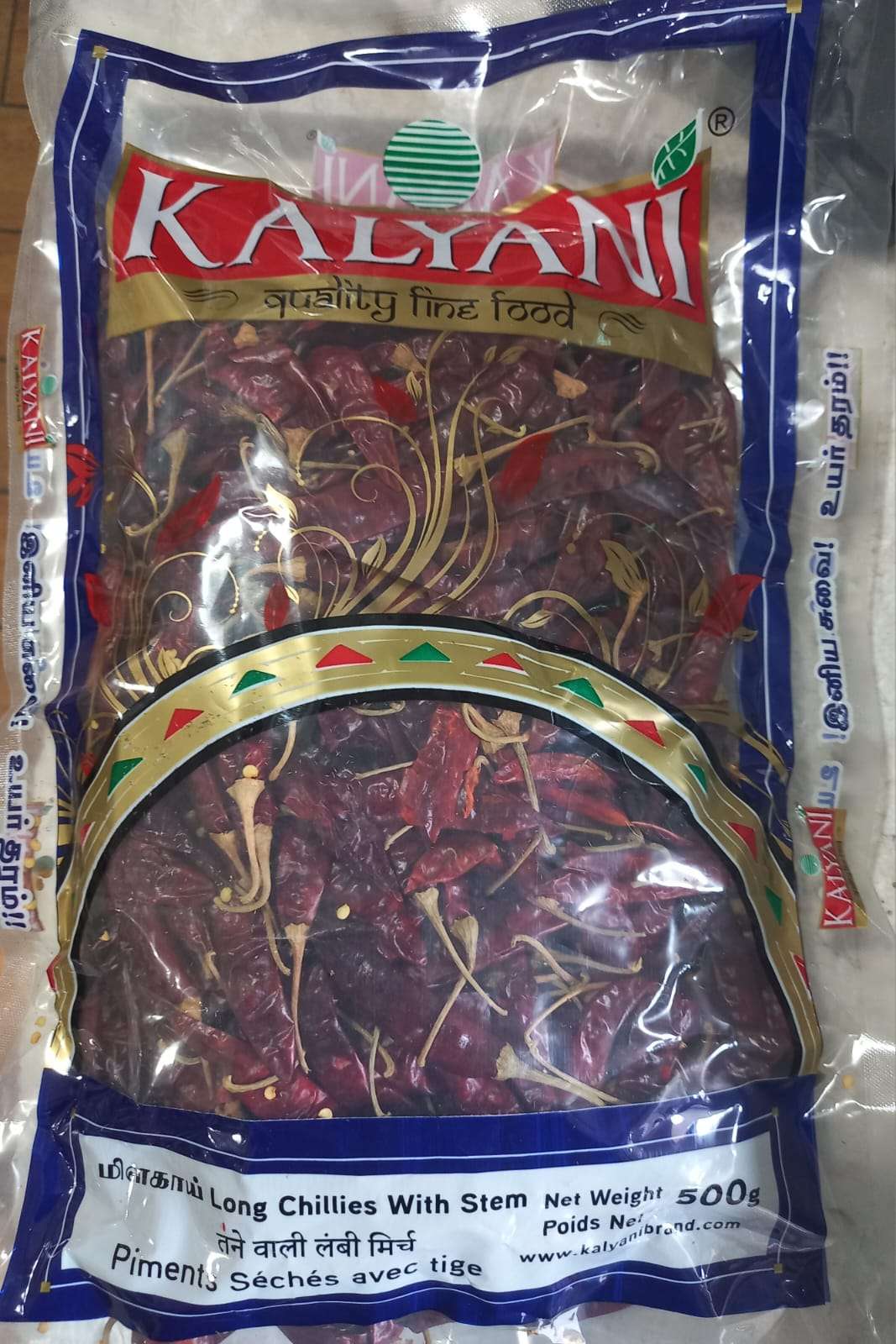 Kalyani Long Red Chillies With Stem 500g - Namma Markt