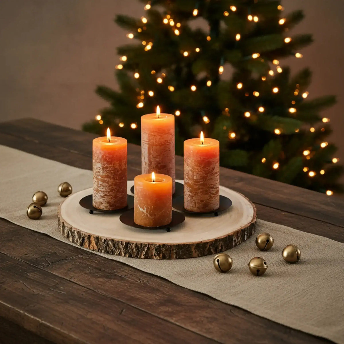 Kerzenhalter schwarz 4 Stück Stumpenkerzen Teller Kerzenteller Weihnachten 12 cm
