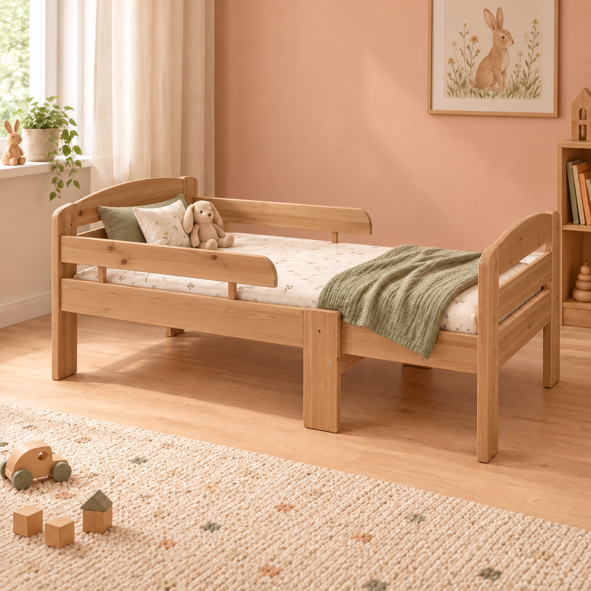 Leo mitwachsendes Babybett aus Massivholz 105-150-190cm | Kiefer | Bio-Bett mit Matratze