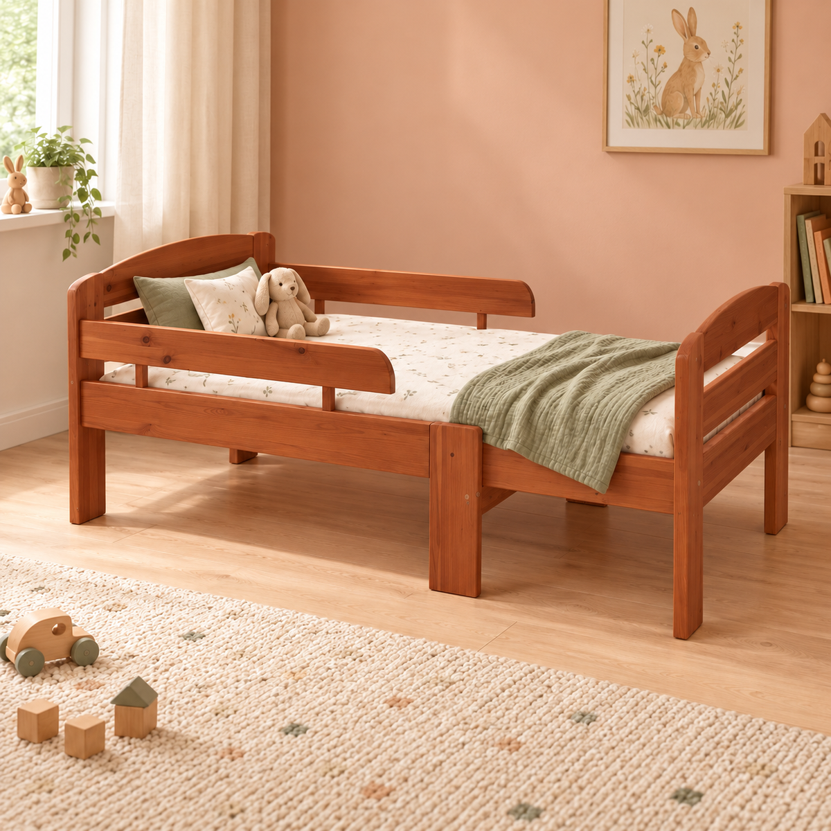 Leo mitwachsendes Babybett aus Massivholz 105-150-190cm | Kiefer | Bio-Bett mit Matratze