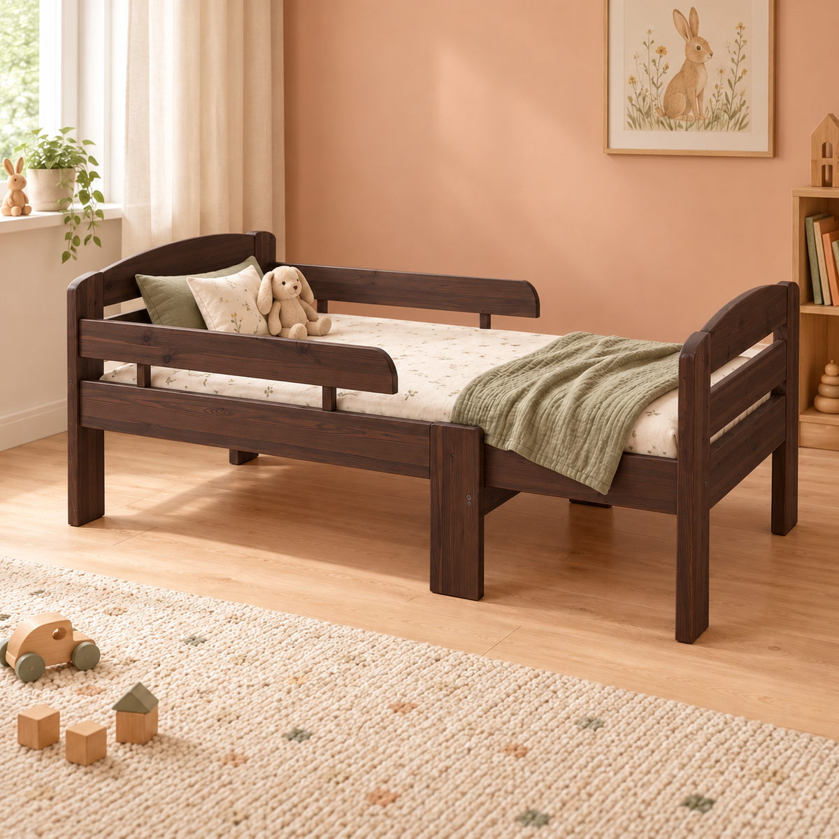Leo mitwachsendes Babybett aus Massivholz 105-150-190cm | Kiefer | Bio-Bett mit Matratze