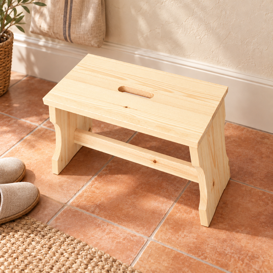 Leo Hocker Kiefer Massivholz | Klassischer Hocker Schemel aus 100% Bio Holz
