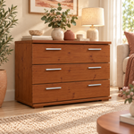 Nobis Kommode Massivholz für Wohnzimmer | Sideboard mit 3 großen Schubladen | 57cm hoch aus 100% Bio Kiefer Massivholz