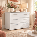 Nobis Kommode Massivholz für Wohnzimmer | Sideboard mit 3 großen Schubladen | 57cm hoch aus 100% Bio Kiefer Massivholz