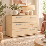 Nobis Kommode Massivholz für Wohnzimmer | Sideboard mit 3 großen Schubladen | 57cm hoch aus 100% Bio Kiefer Massivholz