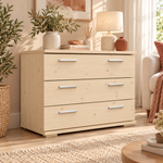 Nobis Kommode Massivholz für Wohnzimmer | Sideboard mit 3 großen Schubladen | 57cm hoch aus 100% Bio Kiefer Massivholz