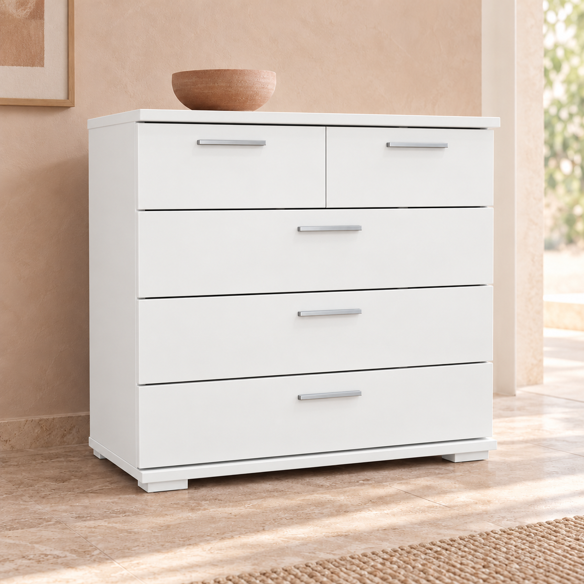 Nobis Kommode 100% Bio Kiefer | Sideboard mit 5 Schubladen aus massivem Holz