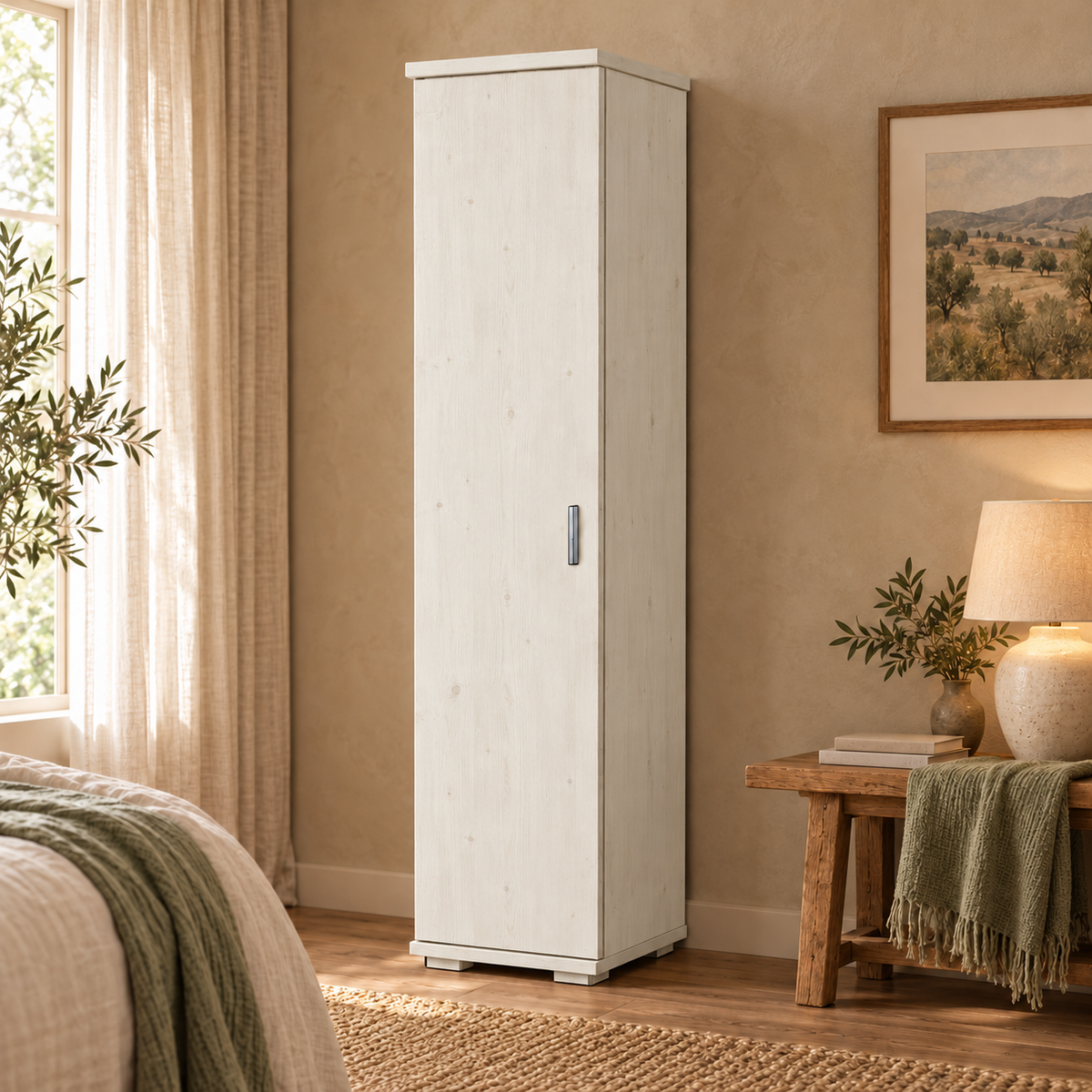 Nobis Kleiderschrank Bio Kiefer | 59 cm Tiefe 1-Türig mit Kleiderstange aus 100% Bio Kiefer Massivholz