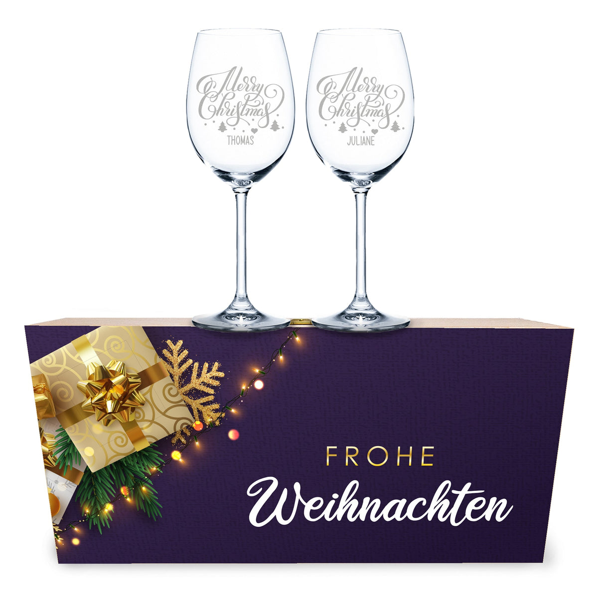 Stölzle Lausitz Weingläser mit Gravur im "Geschenke" Design inkl. Holzkiste