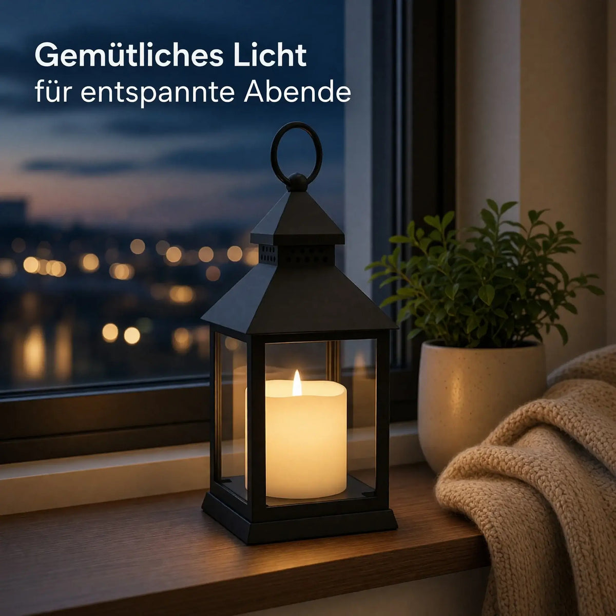 Laterne LED mit Timer batteriebetrieben flackerndes Licht Windlicht schwarz Deko