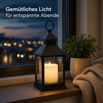 Laterne LED mit Timer batteriebetrieben flackerndes Licht Windlicht schwarz Deko