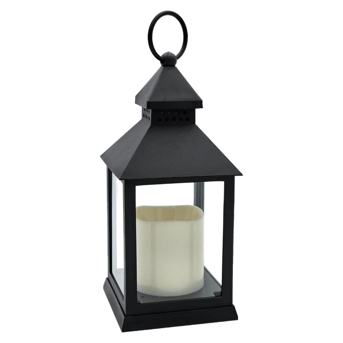 Laterne LED mit Timer batteriebetrieben flackerndes Licht Windlicht schwarz Deko