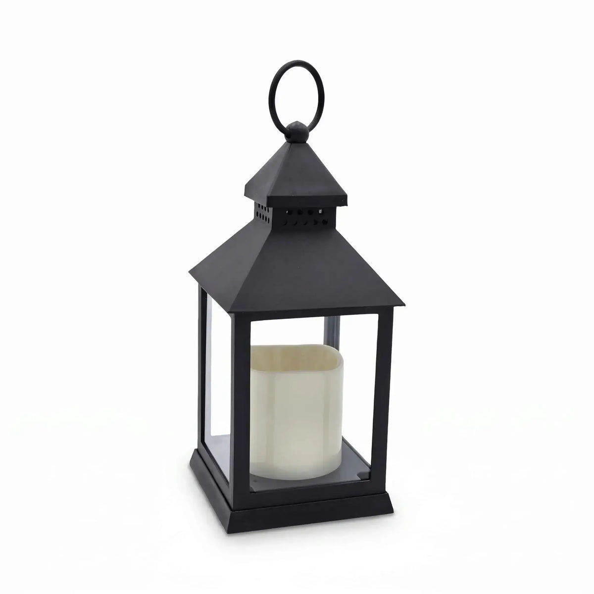 Laterne LED mit Timer batteriebetrieben flackerndes Licht Windlicht schwarz Deko