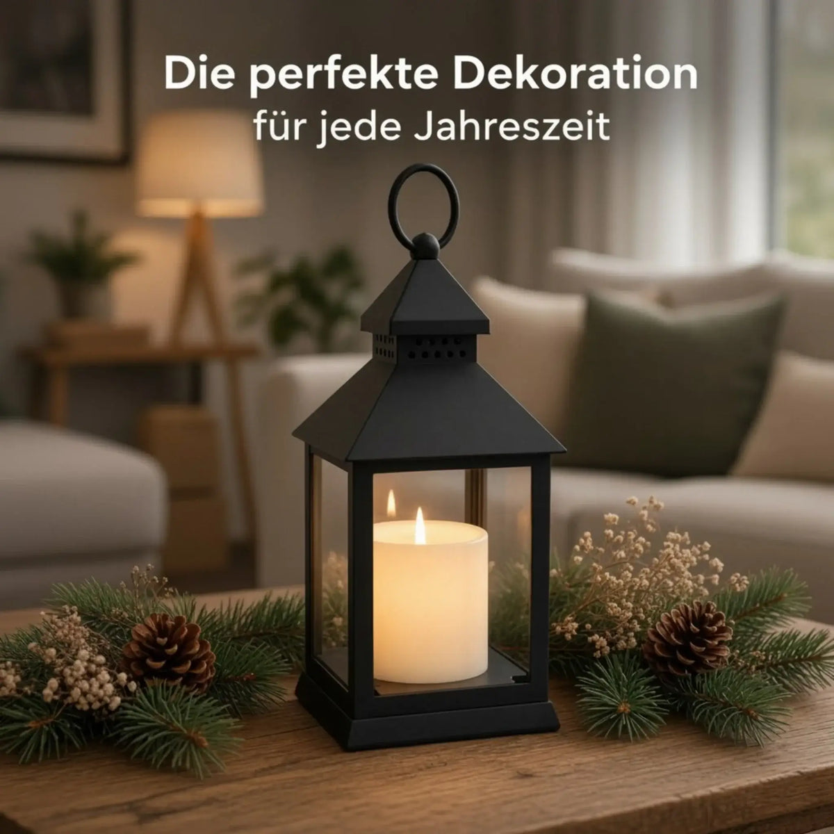 Laterne LED mit Timer batteriebetrieben flackerndes Licht Windlicht schwarz Deko