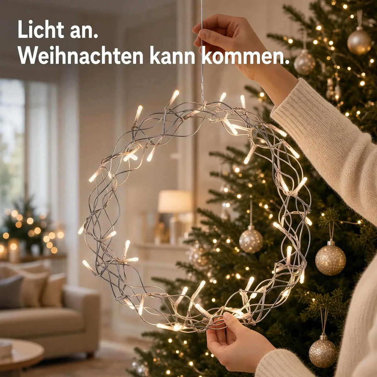 LED Weihnachtskranz 30 cm mit 40 LEDs & Timer – warmweiß, batteriebetrieben