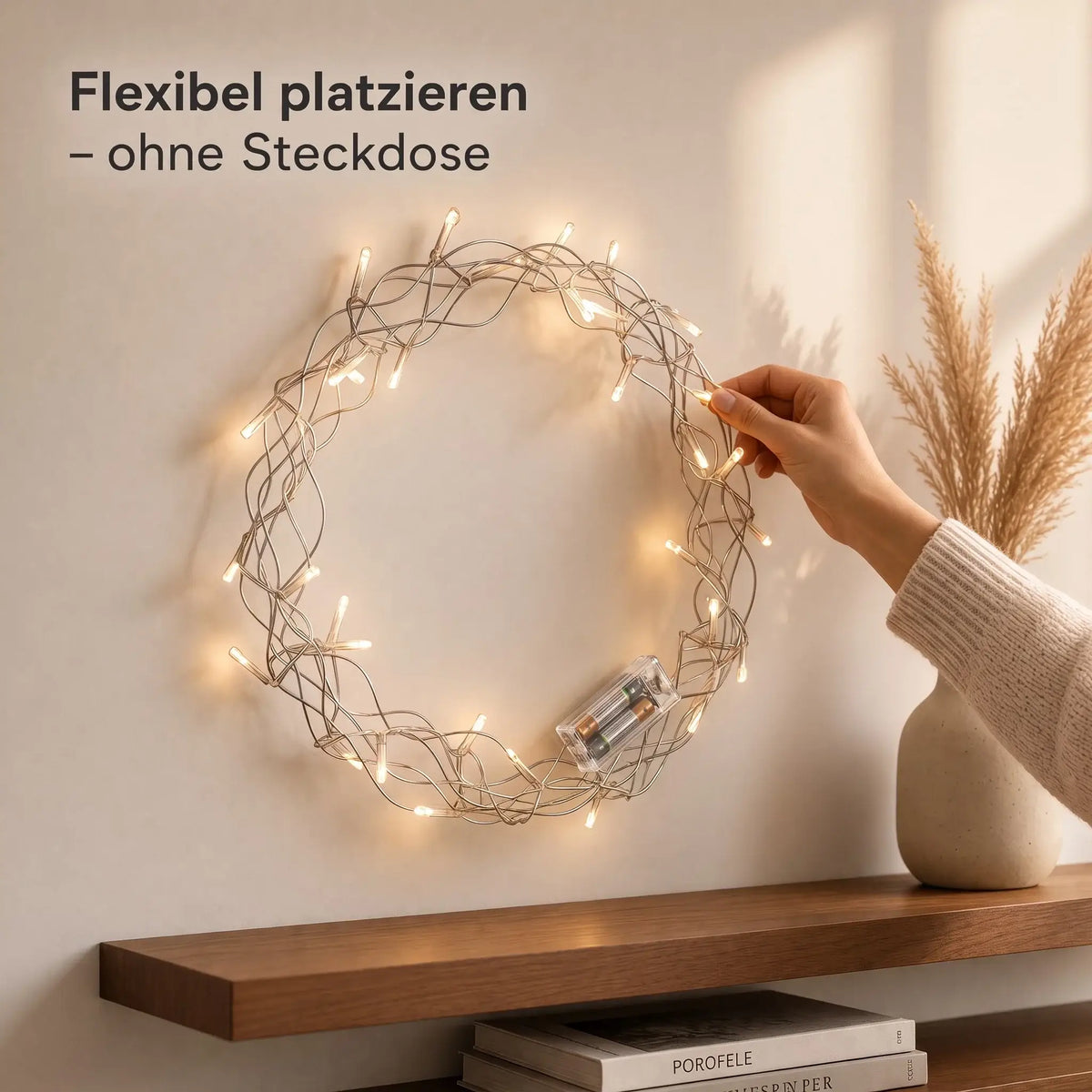 LED Weihnachtskranz 30 cm mit 40 LEDs & Timer – warmweiß, batteriebetrieben