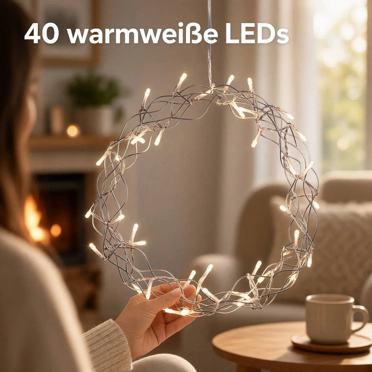 LED Weihnachtskranz 30 cm mit 40 LEDs & Timer – warmweiß, batteriebetrieben