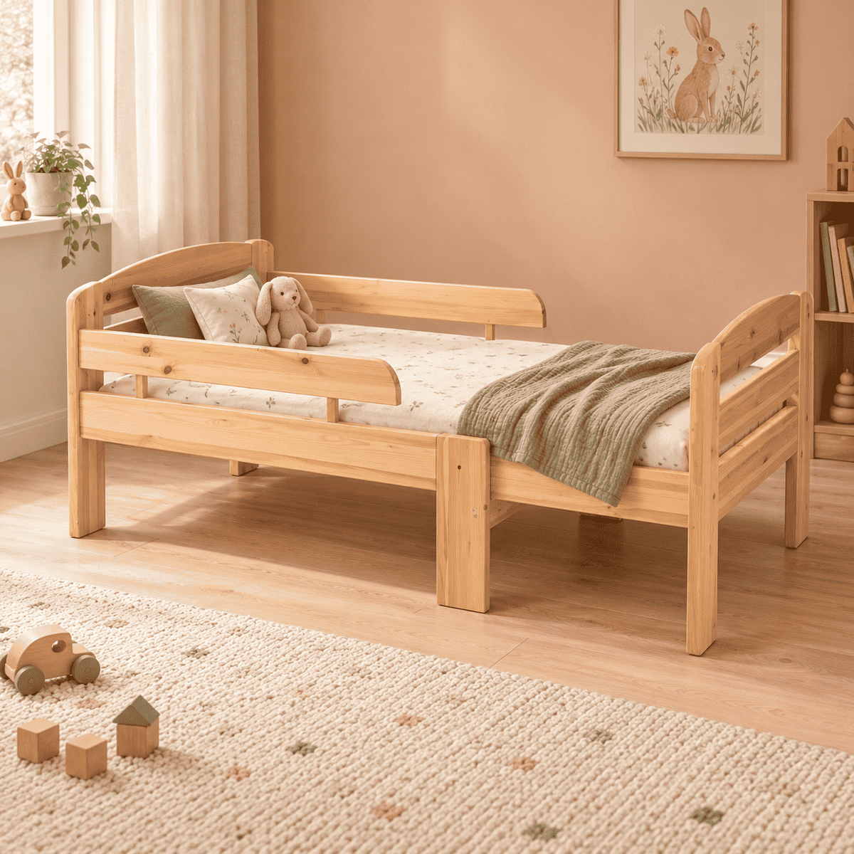 Leo mitwachsendes Babybett aus Massivholz 105-150-190cm | Kiefer | Bio-Bett mit Matratze