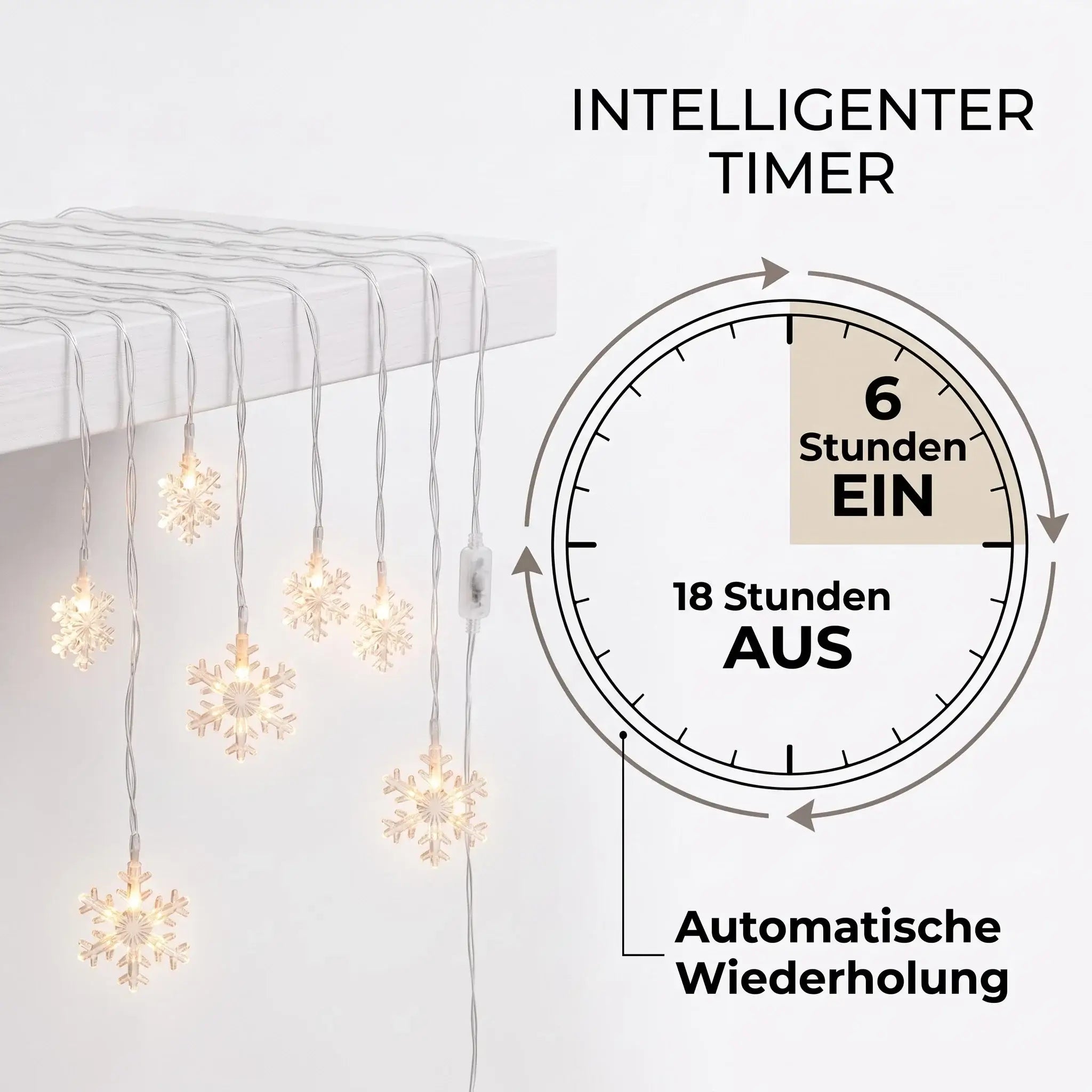 Lichterkette Lichtervorhang Schneeflocke LED Batterie Timer 210 cm Inn
