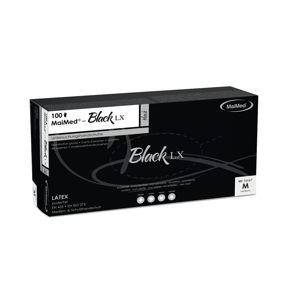 MaiMed black LX Latex schwarze Einmalhandschuhe puderfrei