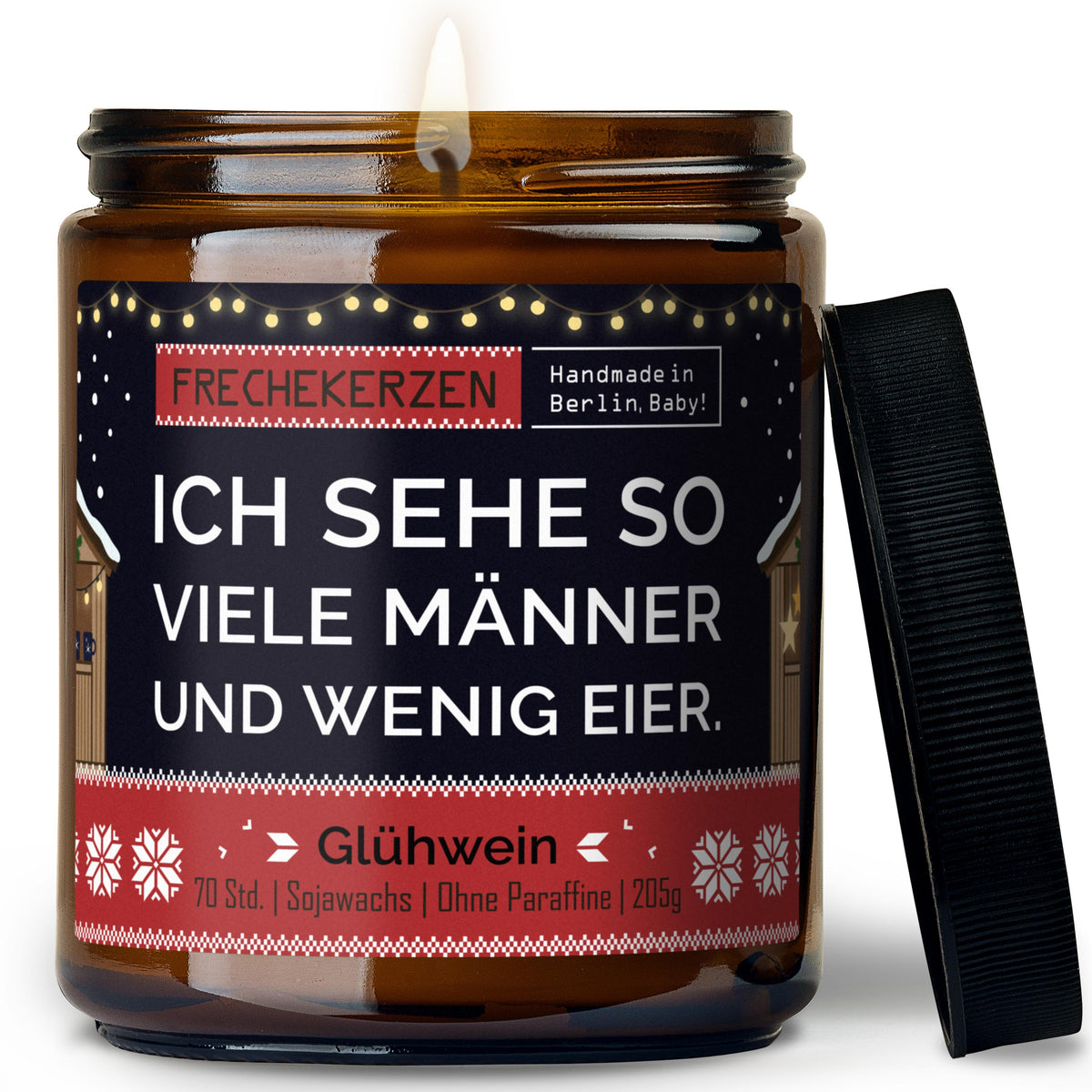 Kerze mit Deckel | ich sehe so viele männer und wenig eier.
