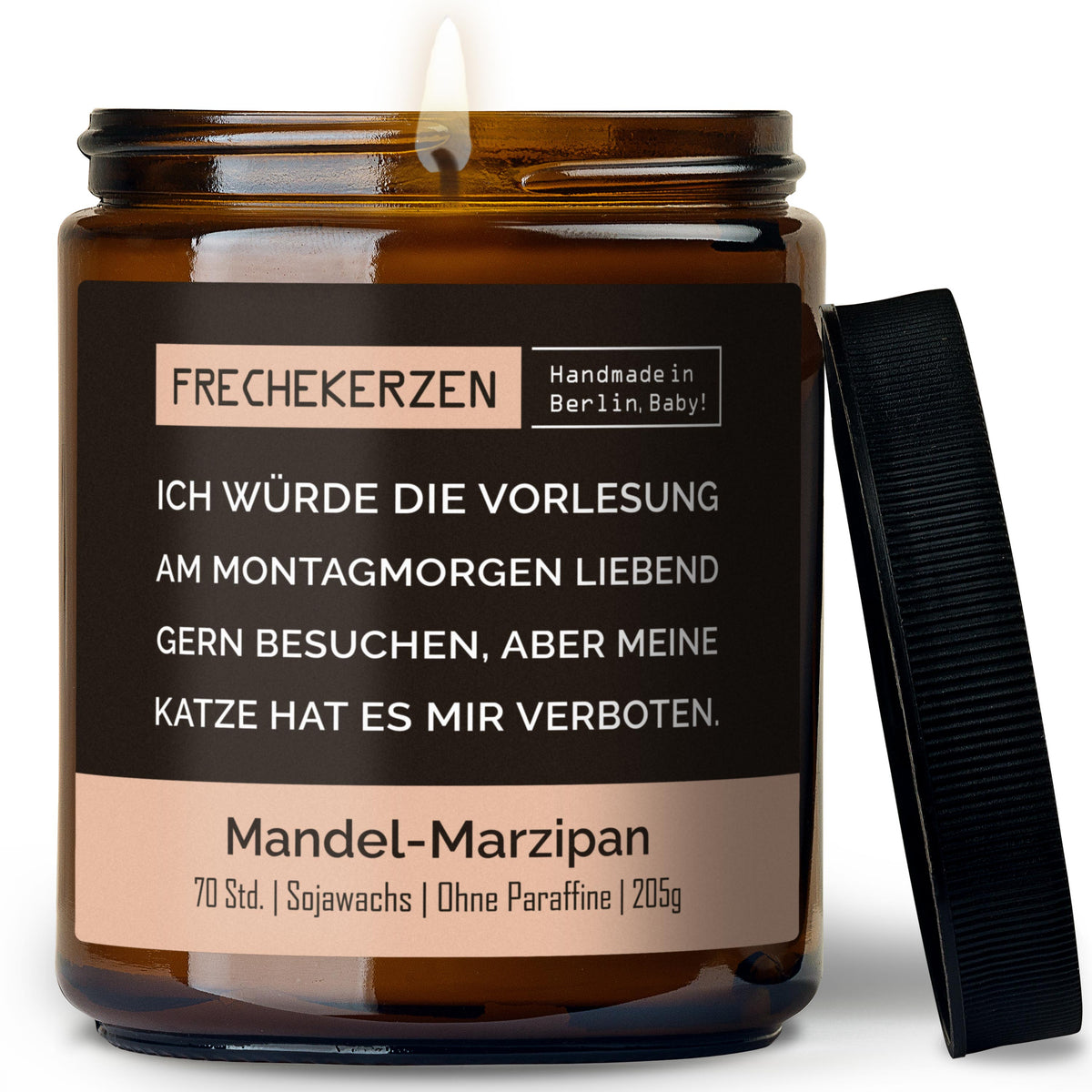 Geschenkkerze | ich würde die vorlesung am montagmorgen liebend gern besuchen, aber meine katze hat es mir verboten.