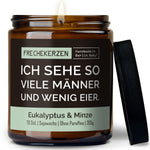 Kerze mit Deckel | ich sehe so viele männer und wenig eier.