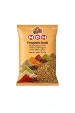 Packaging of MDH Fenugreek Seeds with colorful fenugreek seeds illustration on a white background